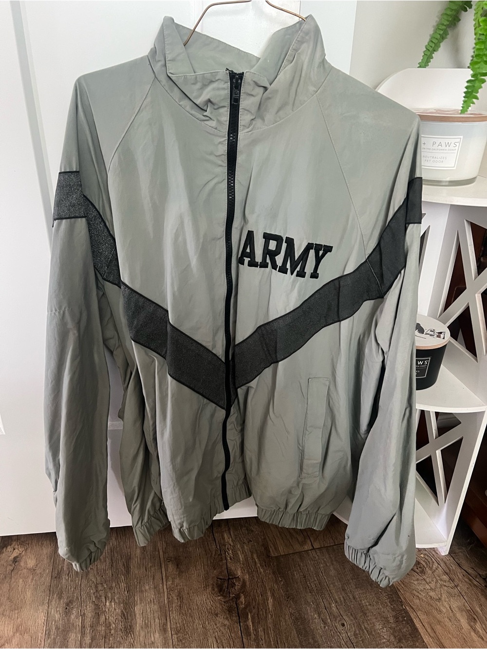 U.S. Army Light Olive Green and Black Chevron Windbreaker Jacket